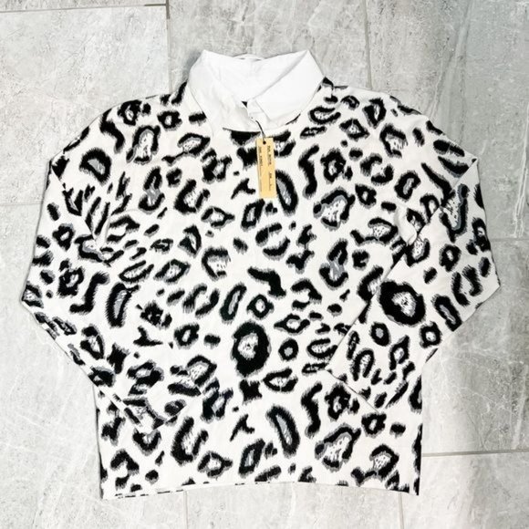 Melissa Paige Gray Leopard Print Crew Neck Sweater With Mock Collar Size Large - Picture 7 of 7